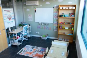 Wisdom Valley classroom for children aged 3–5 at Little Lion Cubs Nursery in Netherfield, Nottingham, featuring a maths learning area, whiteboard, child-sized tables, and organised educational resources.